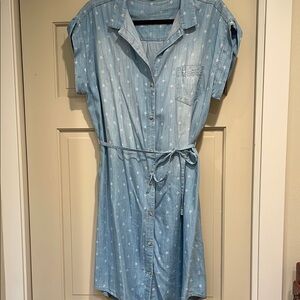 Chambray Button-Up Tie-belt Short Sleeved Dress Maurices size Large